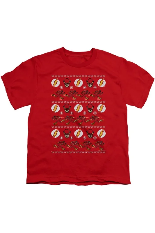 Men's Flowy Shirts for a Relaxed LookDC Comics Flash The Flash Ugly Christmas Sweater Short Sleeve Youth Tee / T-Shirt