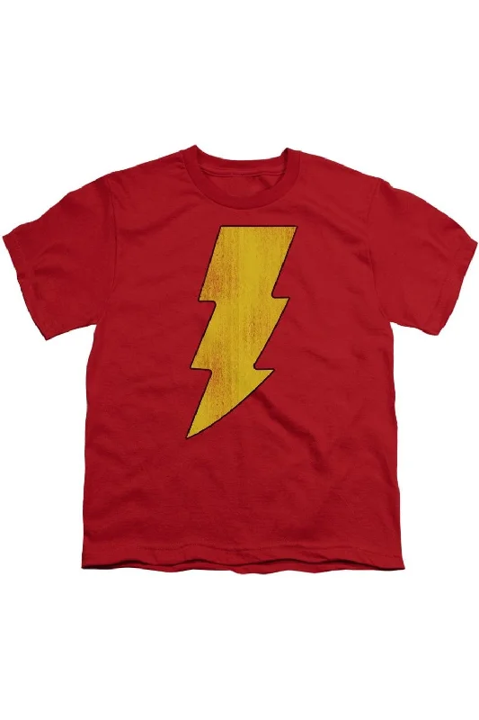 Men's Shirts with Button-Down PocketsDC Comics Shazam Logo Distressed Short Sleeve Youth Tee / T-Shirt Men's Shirts with Button-Down PocketsDC Comics Shazam Logo Distressed Short Sleeve Youth Tee / T-Shirt