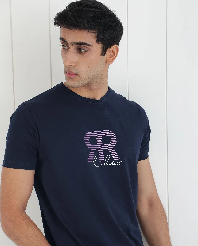 Men's Shirts with Embellished CollarsRare Rabbit Men's Neary Navy Crew Neck Graphic Print Branding Half Sleeve Regular Fit T-Shirt Men's Shirts with Embellished CollarsRare Rabbit Men's Neary Navy Crew Neck Graphic Print Branding Half Sleeve Regular Fit T-Shirt