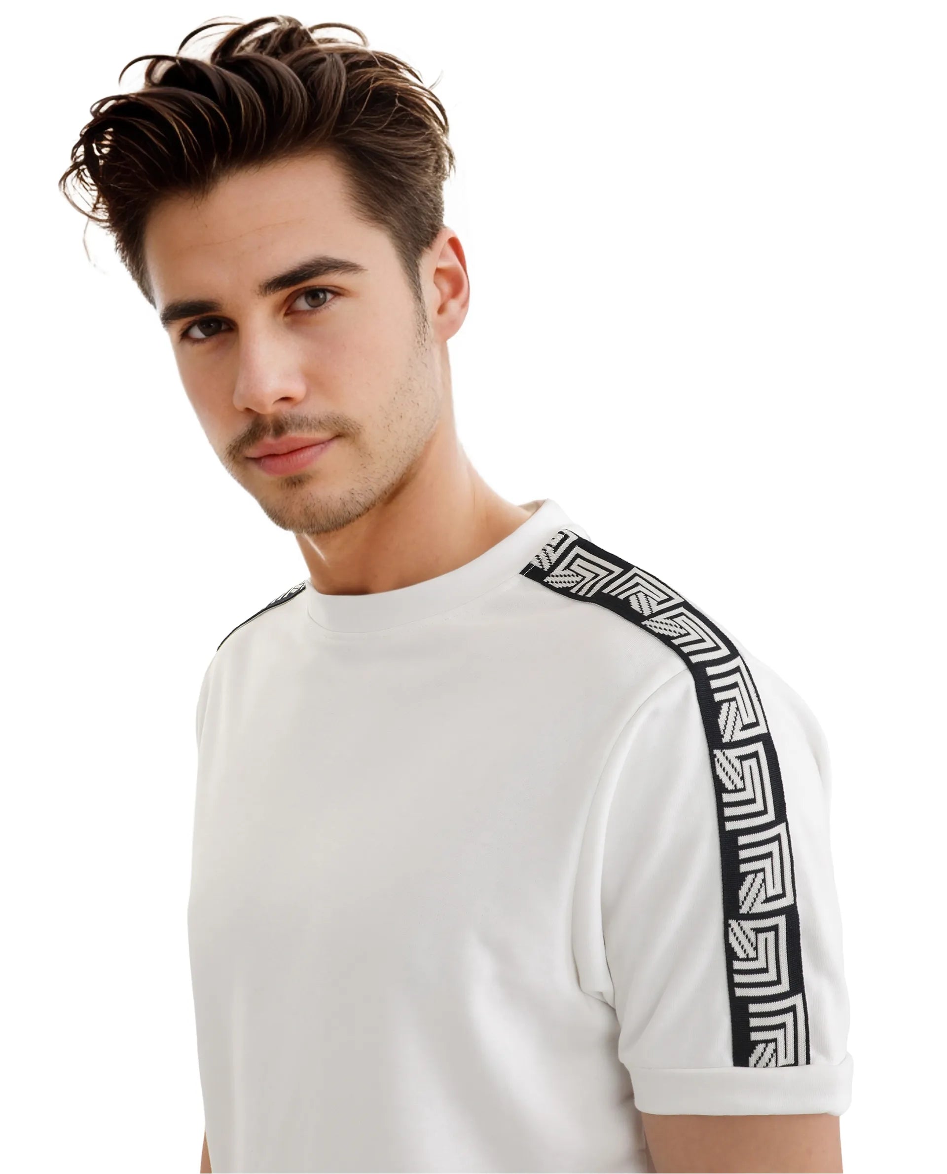 Men's Performance Shirts for SportsRare Rabbit Men Nobo White Short Sleeve Crew Neck Oversized Fit Monogram Tape T-Shirt Men's Performance Shirts for SportsRare Rabbit Men Nobo White Short Sleeve Crew Neck Oversized Fit Monogram Tape T-Shirt