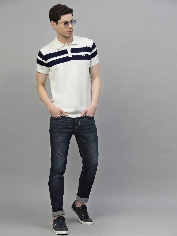 Men's Tailored Shirts for a Professional AppearanceJUMP USA Men White & Navy Blue Polo Collar Pure Cotton T-Shirt Men's Tailored Shirts for a Professional AppearanceJUMP USA Men White & Navy Blue Polo Collar Pure Cotton T-Shirt