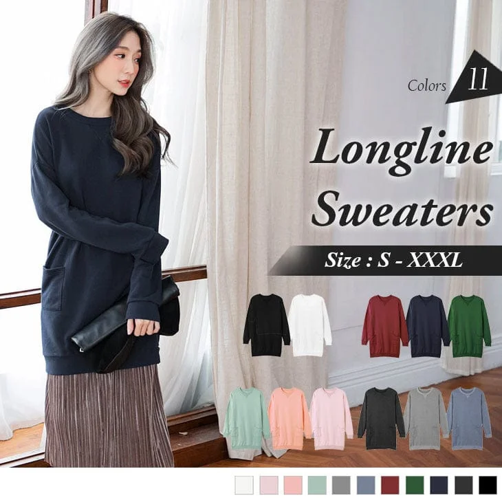 Men's Sweaters with Flat-Front DesignsLONG SLEEVE LONGLINE SWEATERS