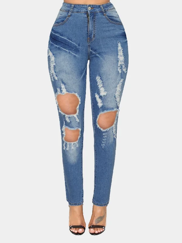 Yoked Back Men's JeansKittenAlarm - Dark Denim Distressed Skinny Jeans