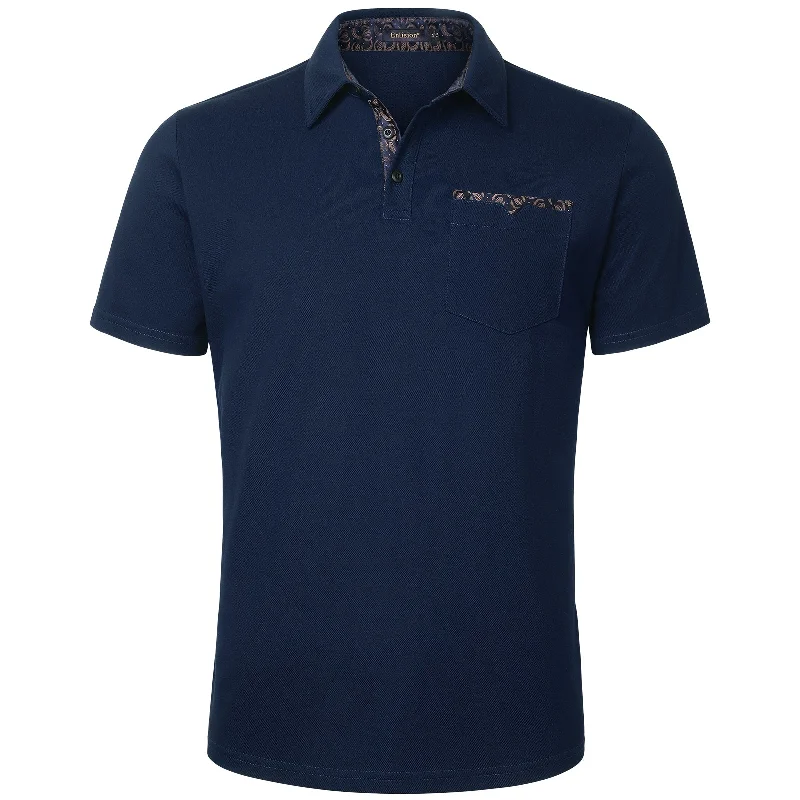 Men's Shirts with Bow TiesMen's Polo Shirt with Pocket - E-NAVY BLUE-PAISLEY2