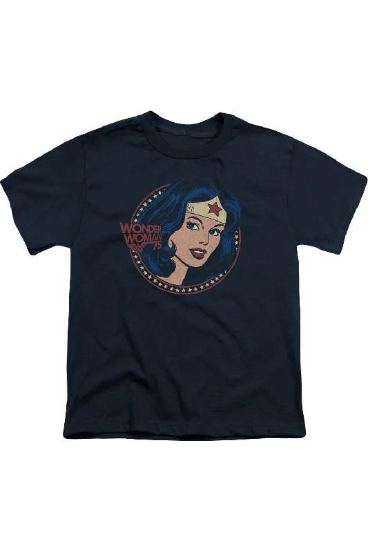 Men's Shirts with Scoop NecksDC Comics Wonder Woman75 Starburst Portrait Short Sleeve Youth Tee / T-Shirt Men's Shirts with Scoop NecksDC Comics Wonder Woman75 Starburst Portrait Short Sleeve Youth Tee / T-Shirt
