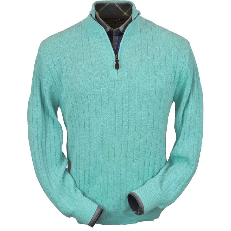 Men's Sweaters with Set-In SleevesBaby Alpaca 'Links Stitch' Half-Zip Mock Neck Sweater in Aqua Heather by Peru Unlimited Men's Sweaters with Set-In SleevesBaby Alpaca 'Links Stitch' Half-Zip Mock Neck Sweater in Aqua Heather by Peru Unlimited