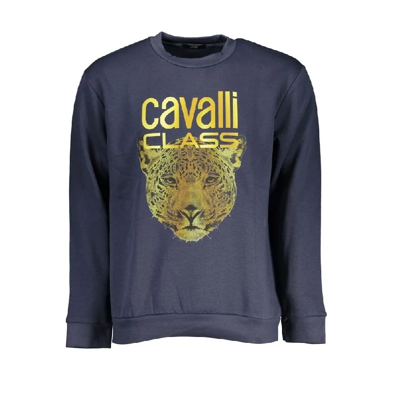 Men's Sweaters with Button CuffsCavalli Class Elegant Crew Neck Fleece Sweatshirt in Men's Blue Men's Sweaters with Button CuffsCavalli Class Elegant Crew Neck Fleece Sweatshirt in Men's Blue