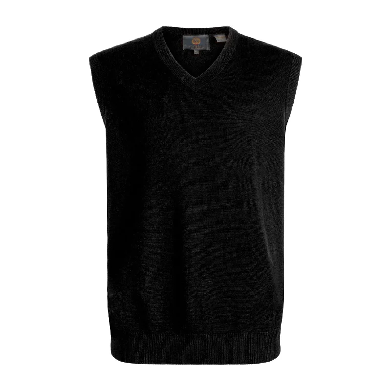 Men's Sweaters with High-Low HemlinesExtra Fine 'Zegna Baruffa' Merino Wool V-Neck Sleeveless Sweater Vest in Black by Viyella Men's Sweaters with High-Low HemlinesExtra Fine 'Zegna Baruffa' Merino Wool V-Neck Sleeveless Sweater Vest in Black by Viyella