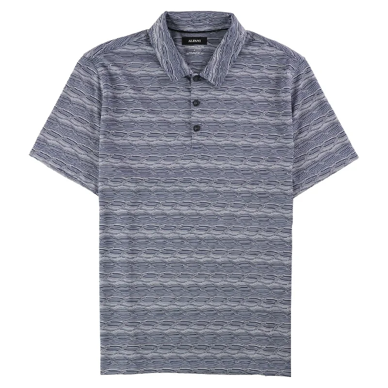 Warm Men's Fleece-Lined TopsAlfani Mens Angled Glitch Rugby Polo Shirt, Blue, Large