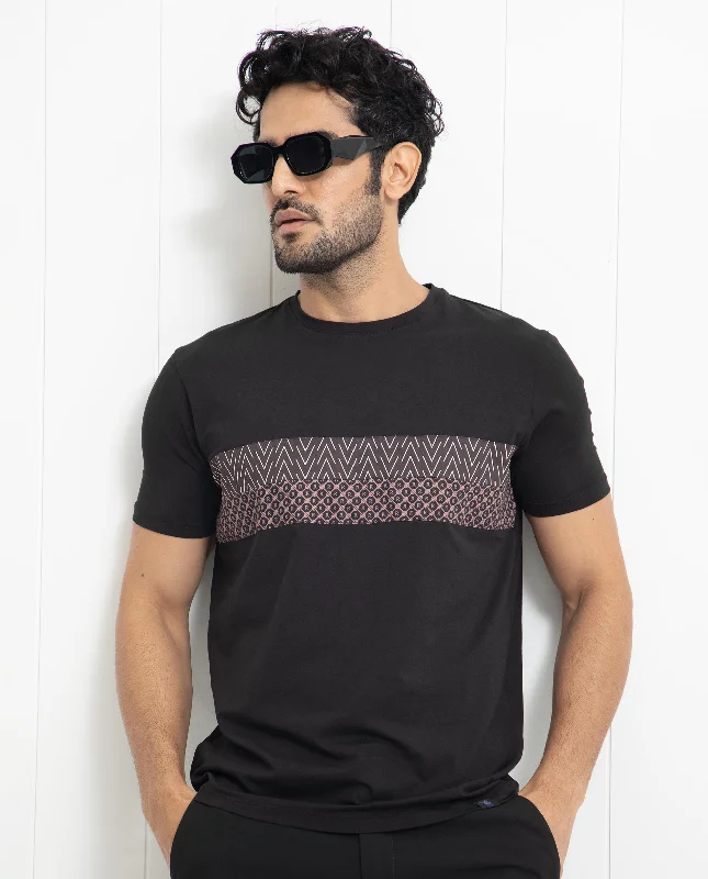 Comfortable Men's Polo ShirtsRare Rabbit Men's Bircher Black Crew Neck Half Sleeves Regular Fit Monogram Applique Print T-Shirt Comfortable Men's Polo ShirtsRare Rabbit Men's Bircher Black Crew Neck Half Sleeves Regular Fit Monogram Applique Print T-Shirt