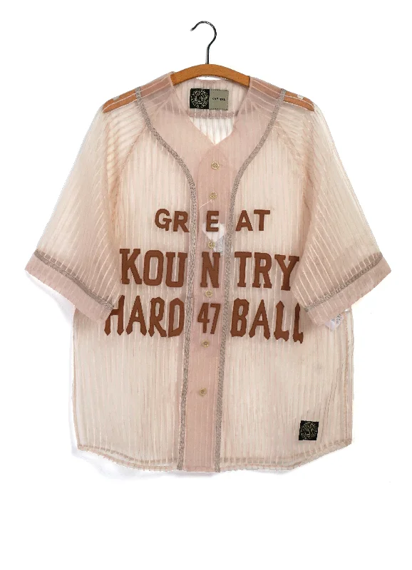 Men's Luxury Shirts for High-End FashionGREAT KOUNTRY | Sheer Stripe Baseball Shirt | Beige Men's Luxury Shirts for High-End FashionGREAT KOUNTRY | Sheer Stripe Baseball Shirt | Beige