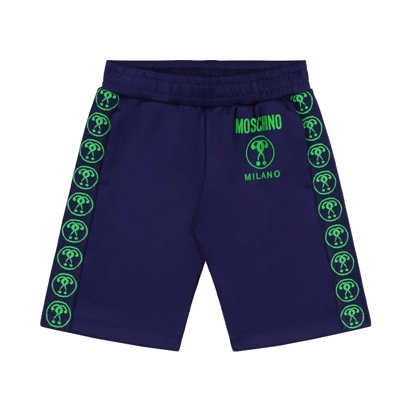 Easy-Care Men's Machine-Washable Casual ShortsMoschino-Monogram Tape Shorts-HUQ016-LDA40-40016-Blue Navy