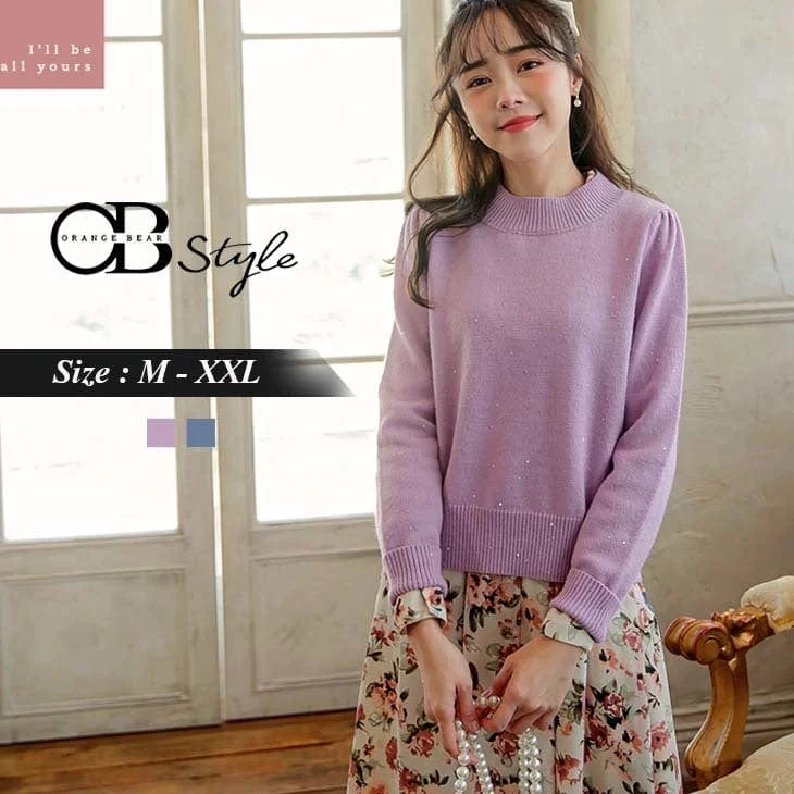 Men's Sweaters with Intarsia DesignsHIGH NECK LONG SLEEVE PUFF SLEEVE PLAIN KNIT FUR TOPS