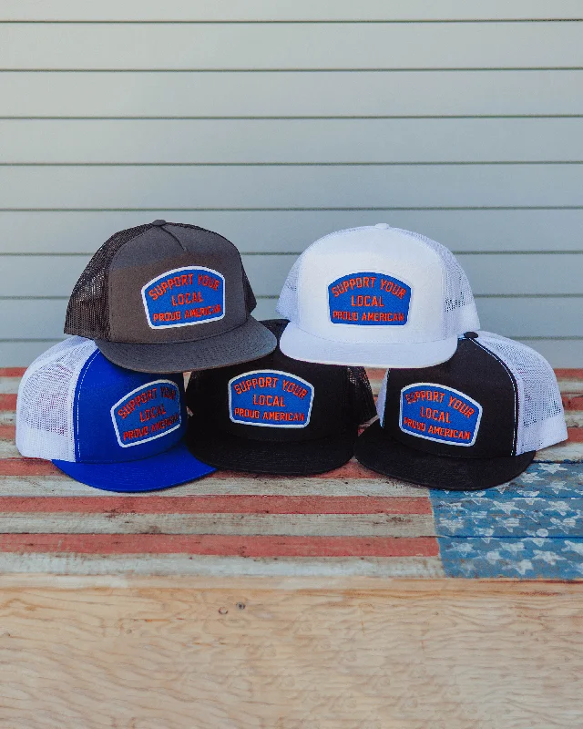 Vibrant Straw HatsSupport Your Local Proud American Flat Bill Trucker Snapback