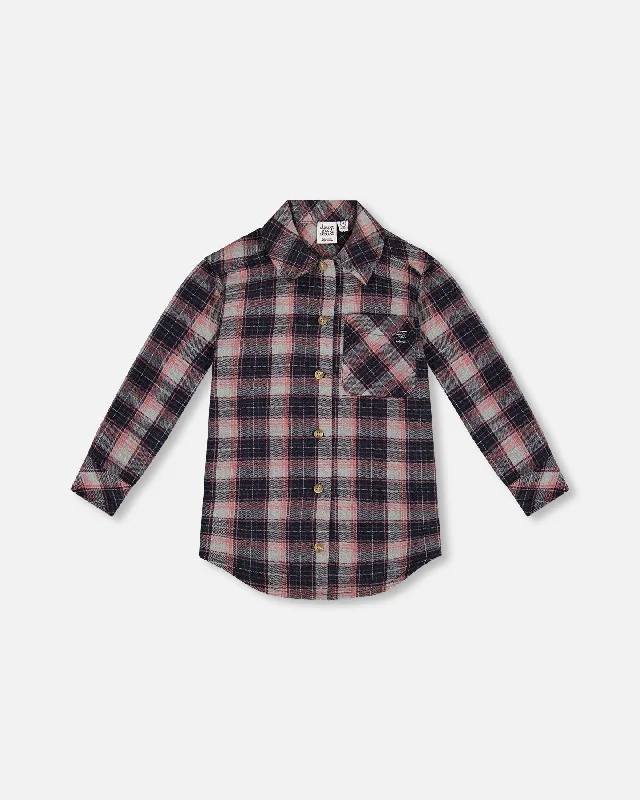 Men's Skinny-Fit Shirts for a Trendy LookLong Sleeve Button Front Tunic Flannel Shirt Plaid Navy And Pink Men's Skinny-Fit Shirts for a Trendy LookLong Sleeve Button Front Tunic Flannel Shirt Plaid Navy And Pink
