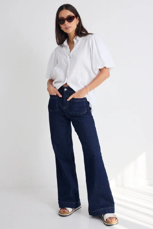 Men's Jeans with a Distressed LookZoey Indigo High Rise Wide Leg Pocket Jean