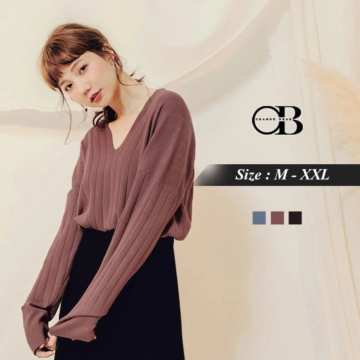 Classic Men's Wool SweatersLONG SLEEVE RIPPED V-NECK TOPS