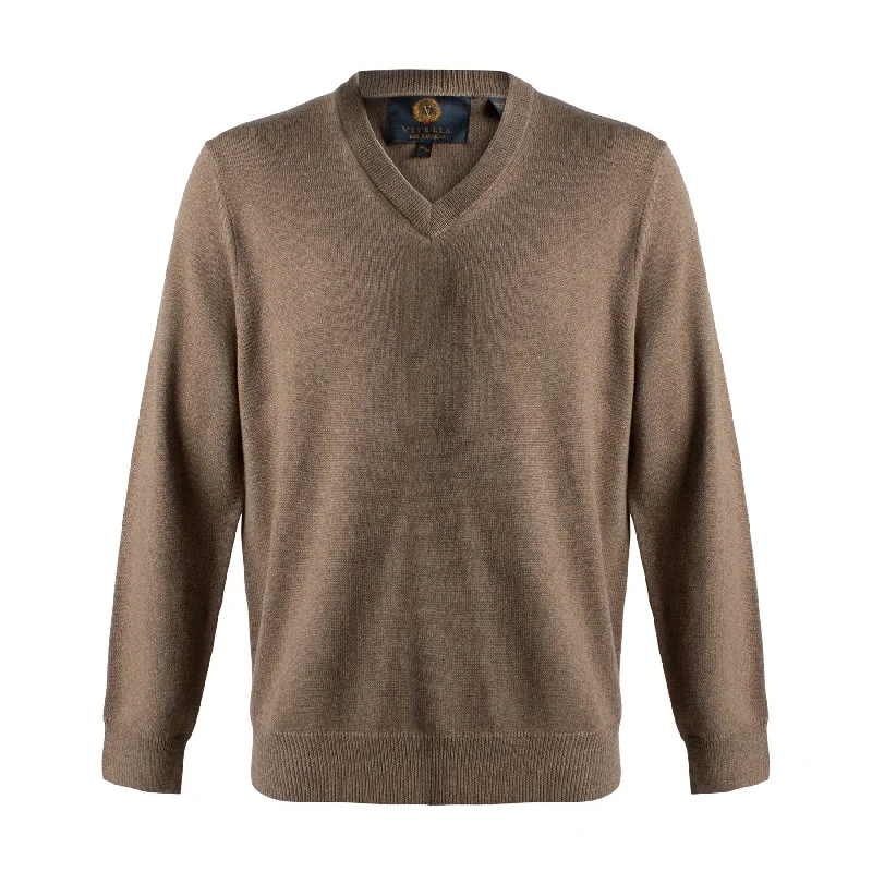 Lightweight Men's Cardigan SweatersExtra Fine 'Zegna Baruffa' Merino Wool V-Neck Sweater in Mushroom by Viyella