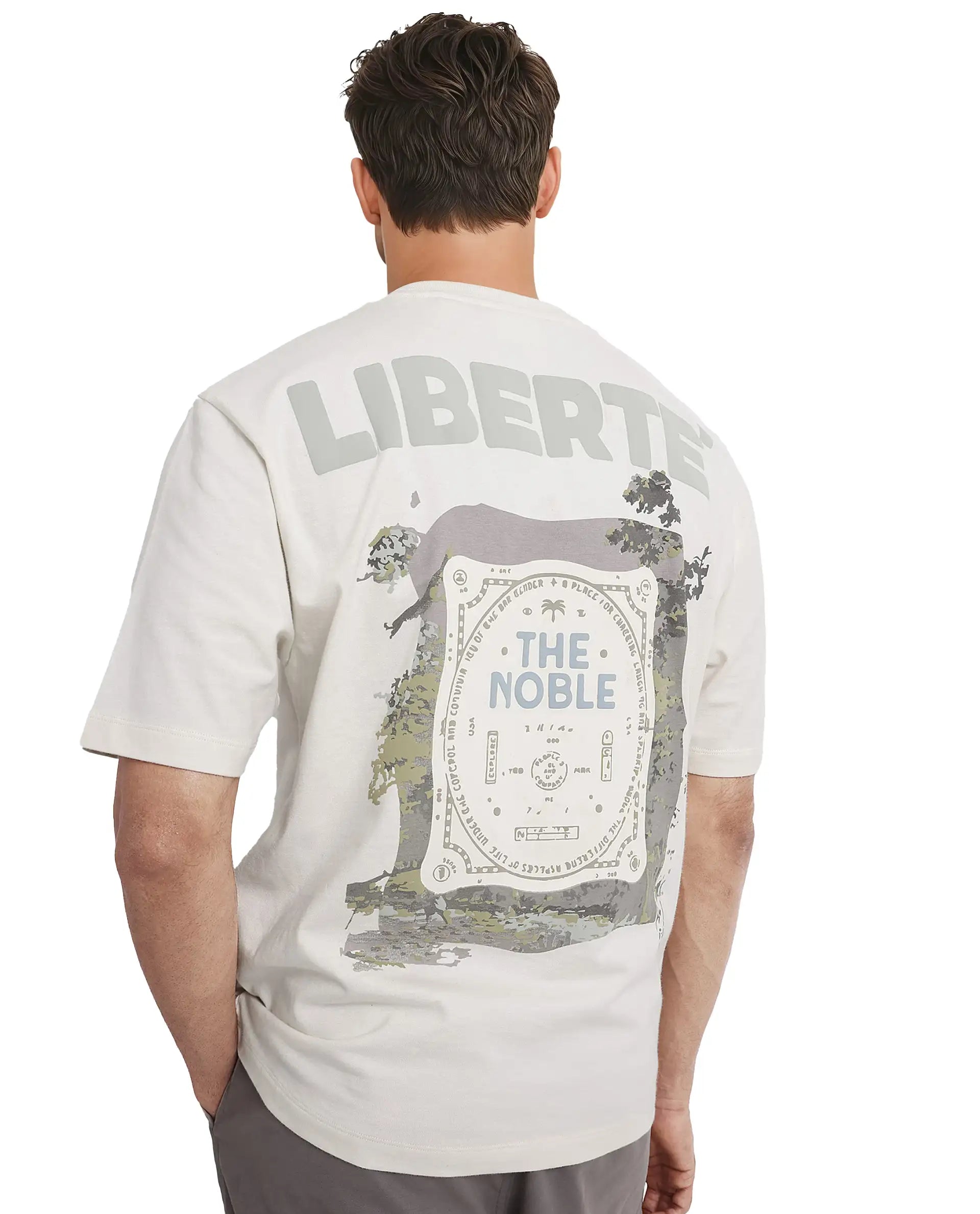 Men's Shirts for Beach OutingsRare Rabbit Men Nobs Off White Short Sleeve Crew Neck Oversized Fit Graphic Print T-Shirt Men's Shirts for Beach OutingsRare Rabbit Men Nobs Off White Short Sleeve Crew Neck Oversized Fit Graphic Print T-Shirt