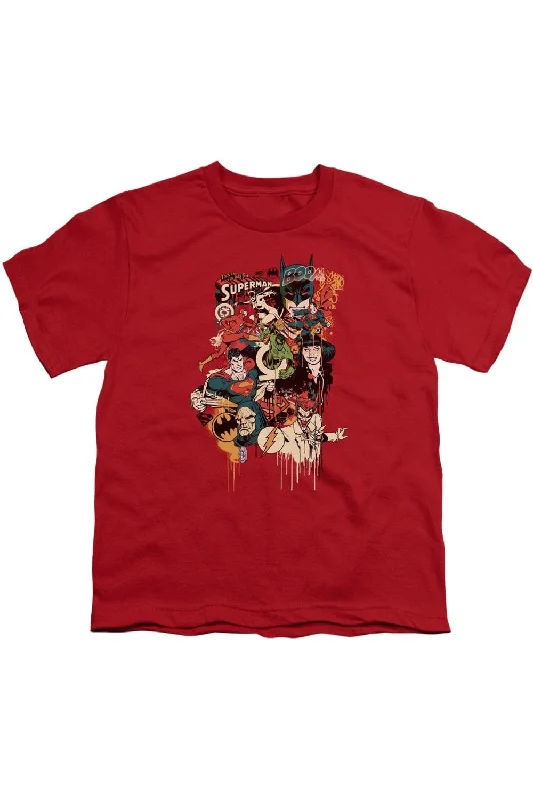 Men's Shirts with Ruffled HemlinesDC Comics Dripping Characters Short Sleeve Youth Tee / T-Shirt Men's Shirts with Ruffled HemlinesDC Comics Dripping Characters Short Sleeve Youth Tee / T-Shirt
