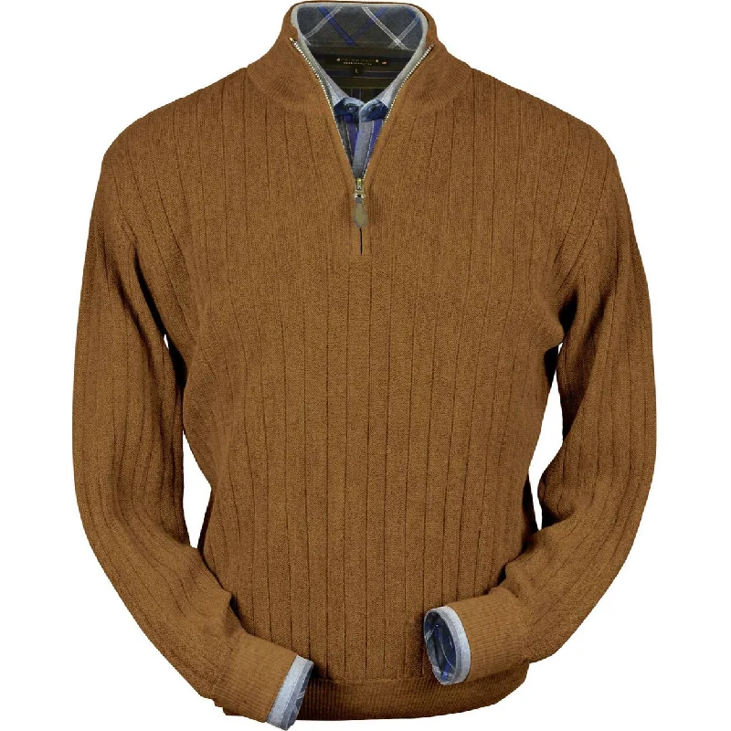 Men's Sweaters with Straight-Cut ShapesBaby Alpaca 'Links Stitch' Half-Zip Mock Neck Sweater in Soft Brick Heather by Peru Unlimited Men's Sweaters with Straight-Cut ShapesBaby Alpaca 'Links Stitch' Half-Zip Mock Neck Sweater in Soft Brick Heather by Peru Unlimited