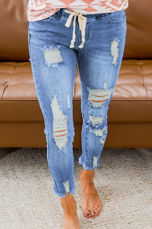 Men's Skinny Jeans with Stretch FabricKittenAlarm - Women's Casual Washed Ripped Jeans Skinny Leg Elastic Waist Drawstring Denim Pants Men's Skinny Jeans with Stretch FabricKittenAlarm - Women's Casual Washed Ripped Jeans Skinny Leg Elastic Waist Drawstring Denim Pants