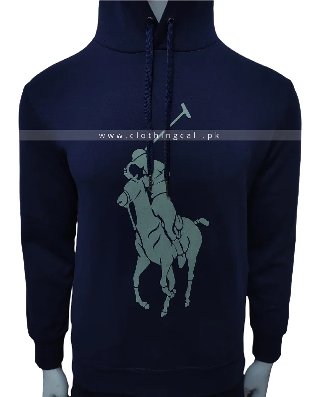 Men's Sweaters for LayeringRL Big Pony Navy Blue Hoodie