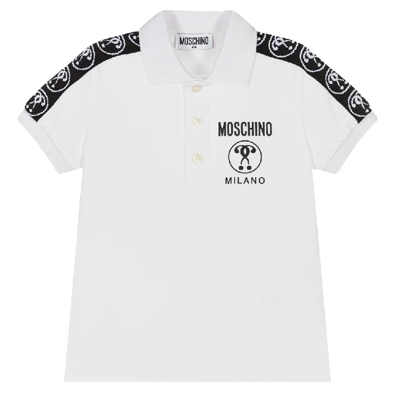 Men's Shirts with Rounded HemlinesWhite Cotton Piqué Polo Shirt