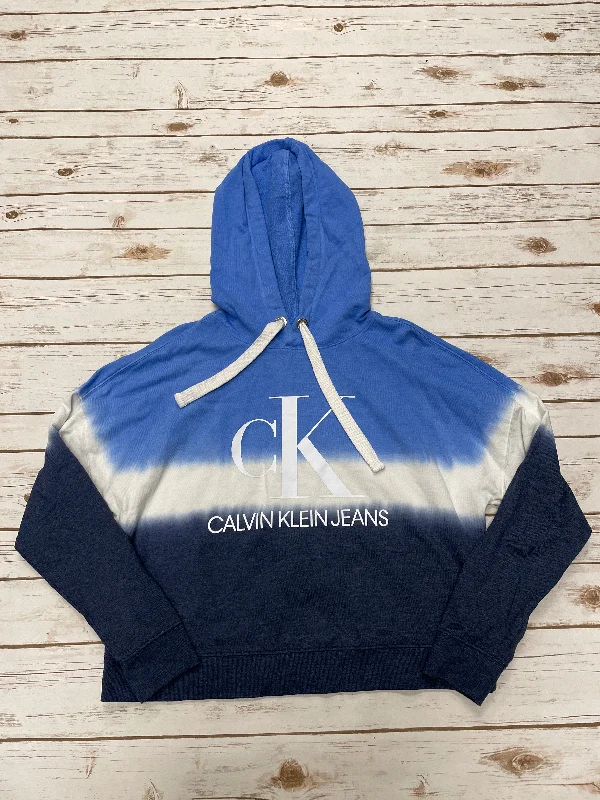 Trendy Men's Patterned HoodiesSweatshirt Hoodie By Calvin Klein In Blue, Size: M