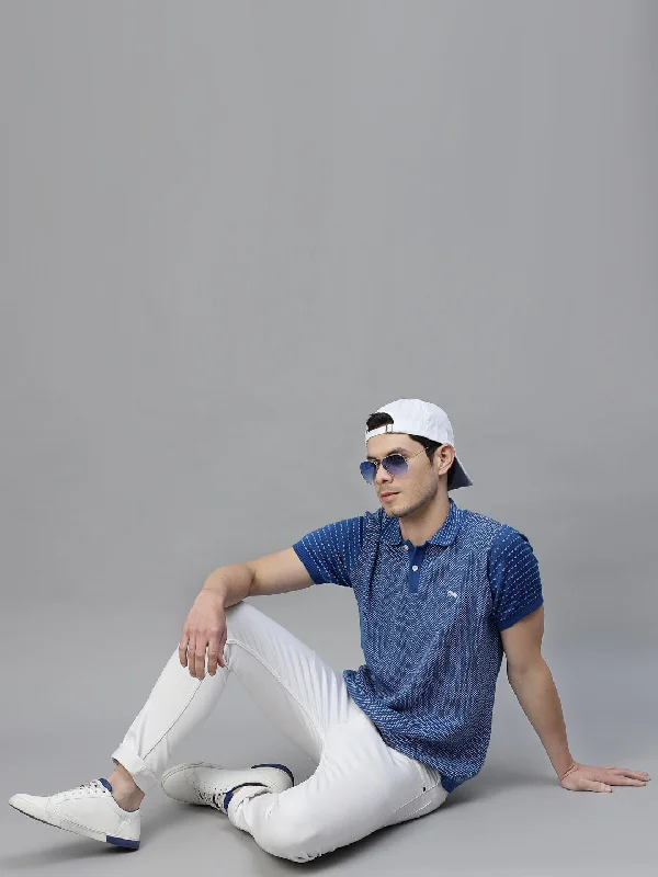 Men's Shirts with Embroidered DesignsJUMP USA Men Royal Blue & White Polo Collar Pure Cotton T-Shirt Men's Shirts with Embroidered DesignsJUMP USA Men Royal Blue & White Polo Collar Pure Cotton T-Shirt