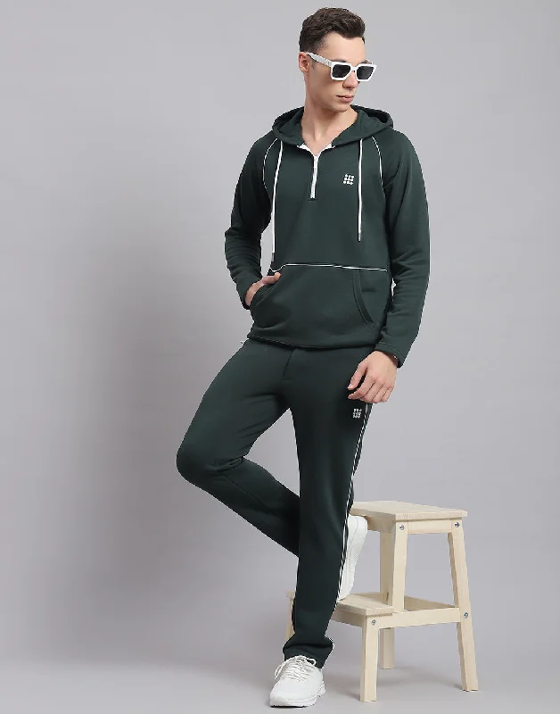 Men Green Solid Hooded Full Sleeve Tracksuit