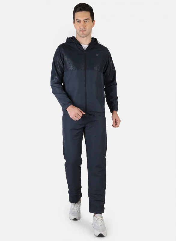 Men NAvy Blue Self Design Tracksuit