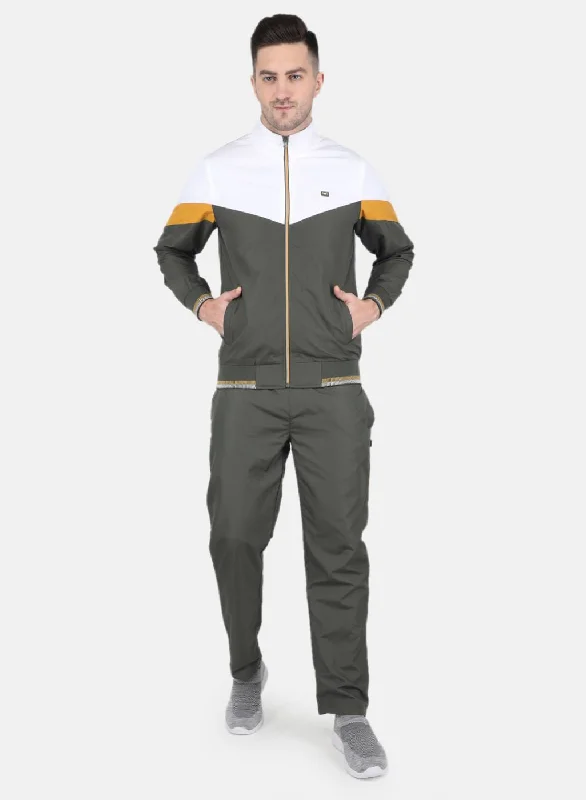 Men Olive Solid Tracksuit