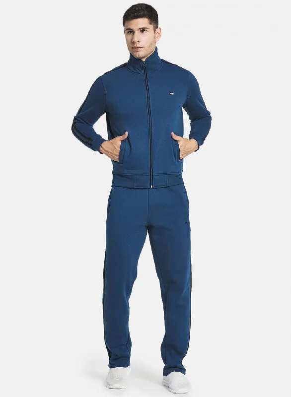 Men Teal Blue Tracksuit with Double piping on Sleeve