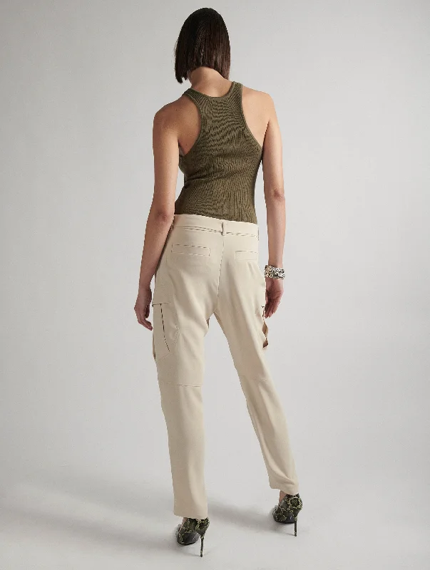 Belted cargo trousers in sandy fluid crepe