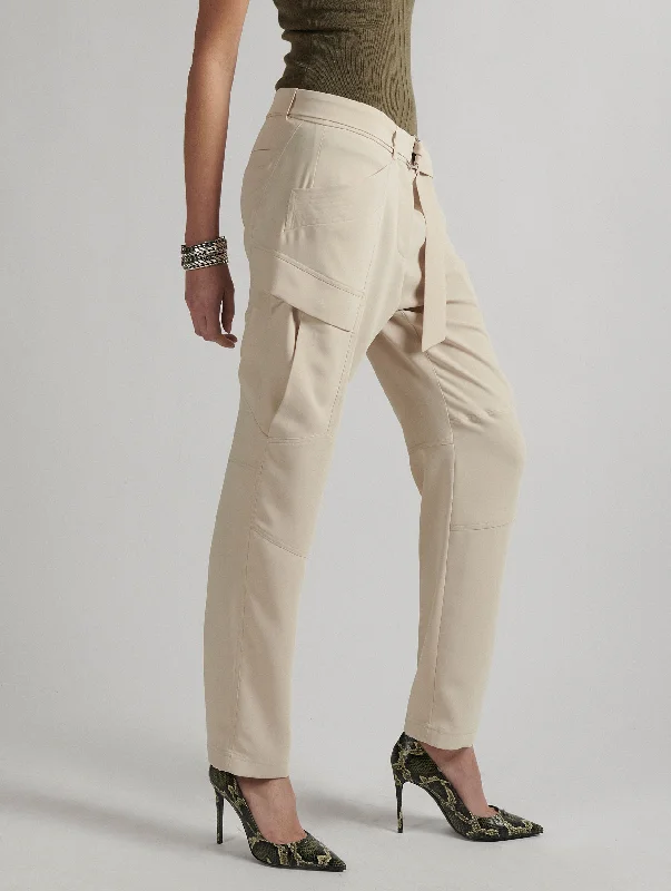 Belted cargo trousers in sandy fluid crepe