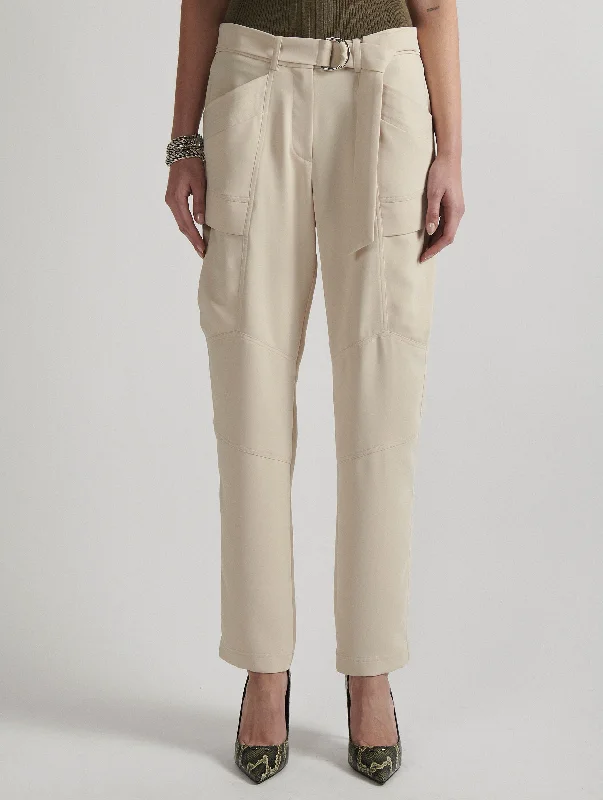 Belted cargo trousers in sandy fluid crepe