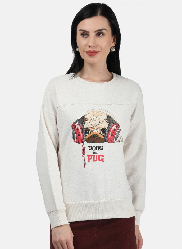 Women Beige Printed Sweatshirt