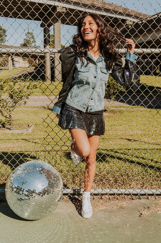 Sequin Puff Sleeve Denim Jacket