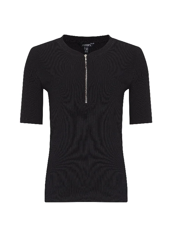 Baukjen Essentials Ribbed Organic Cotton Zip Top | Caviar Black