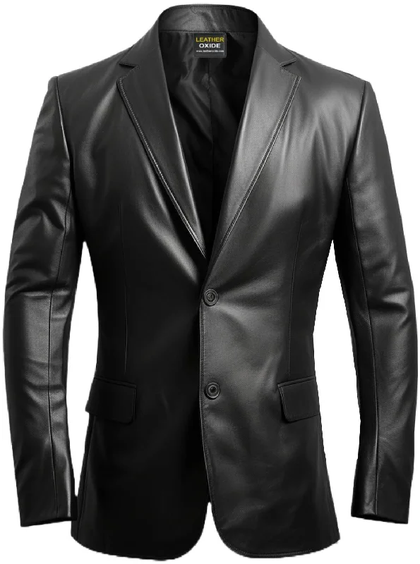 Men Black Biker Leather Blazer - Leather Coats for Men