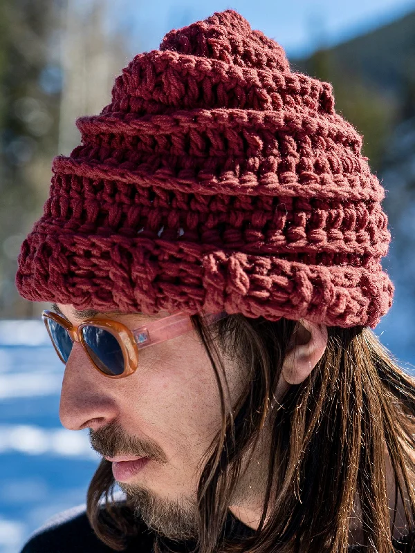 Retro Fedora CapsMens Rav Crochet Knit Beanie - Maroon