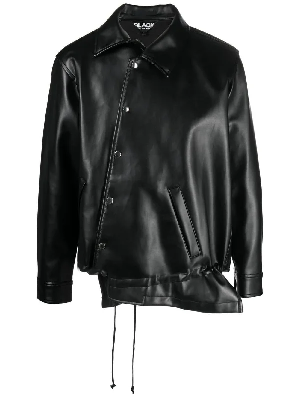 Men's Coats for Winter CampingAsymmetric-Hem Artificial Leather Jacket