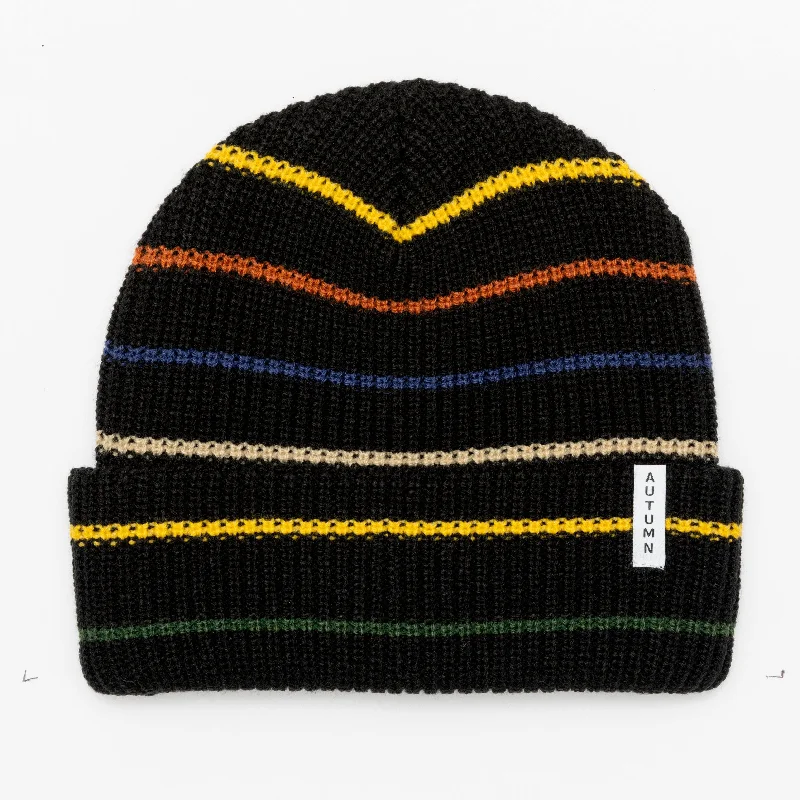 Embroidered Bucket HatsAUTUMN Multi Stripe Youth Beanie Black
