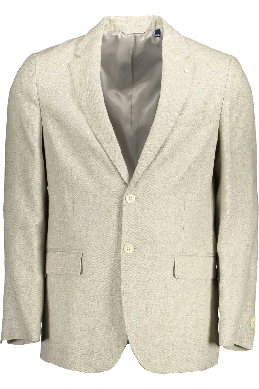 Comfortable Men's ParkasBeige Linen Men Jacket