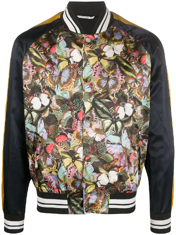Men's Coats with Slim FitsButterfly-Print Bomber Jacket