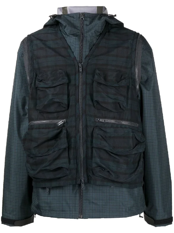 Men's Coats with Relaxed FitsCheck-Pattern Zip-Fastening Jacket