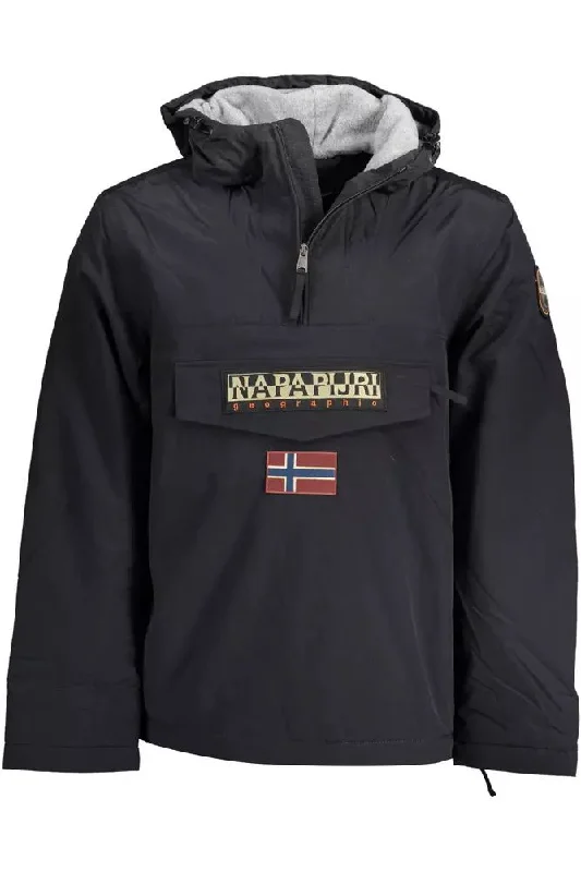Men's Coats with Wind-Resistant FabricBlack Polyamide Men Jacket