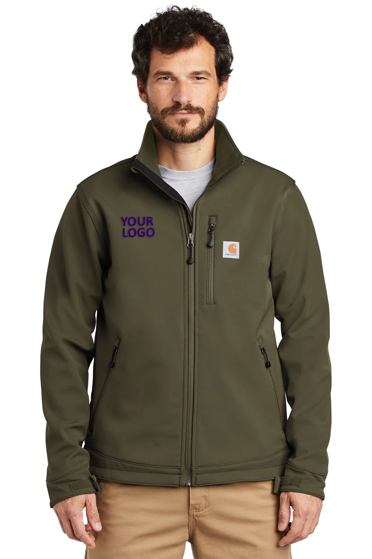 Men's Coats with Tactical FeaturesCarhartt Crowley Branded Soft Shell Jackets, Moss