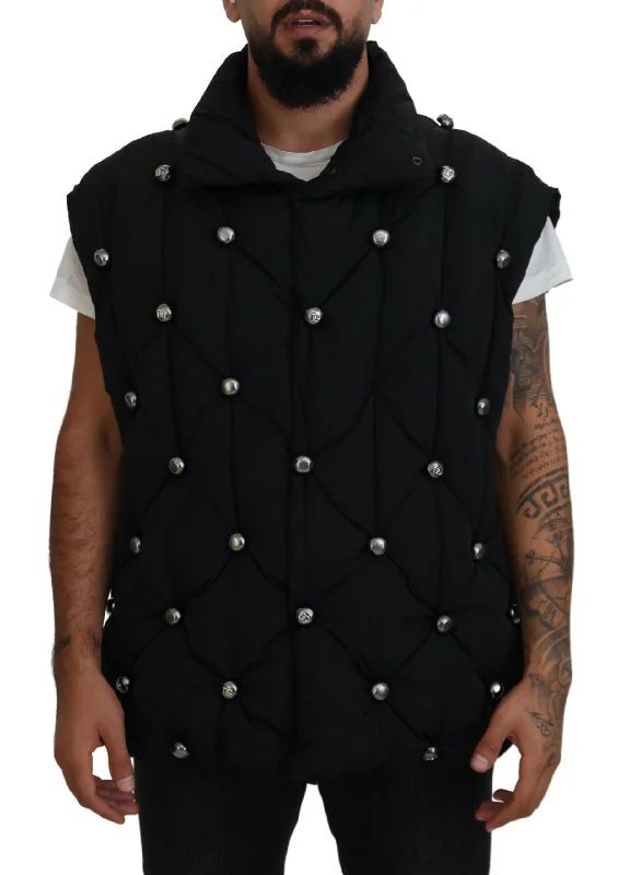 Men's Coats with Stretch FabricElegant Black Sleeveless Vest Jacket
